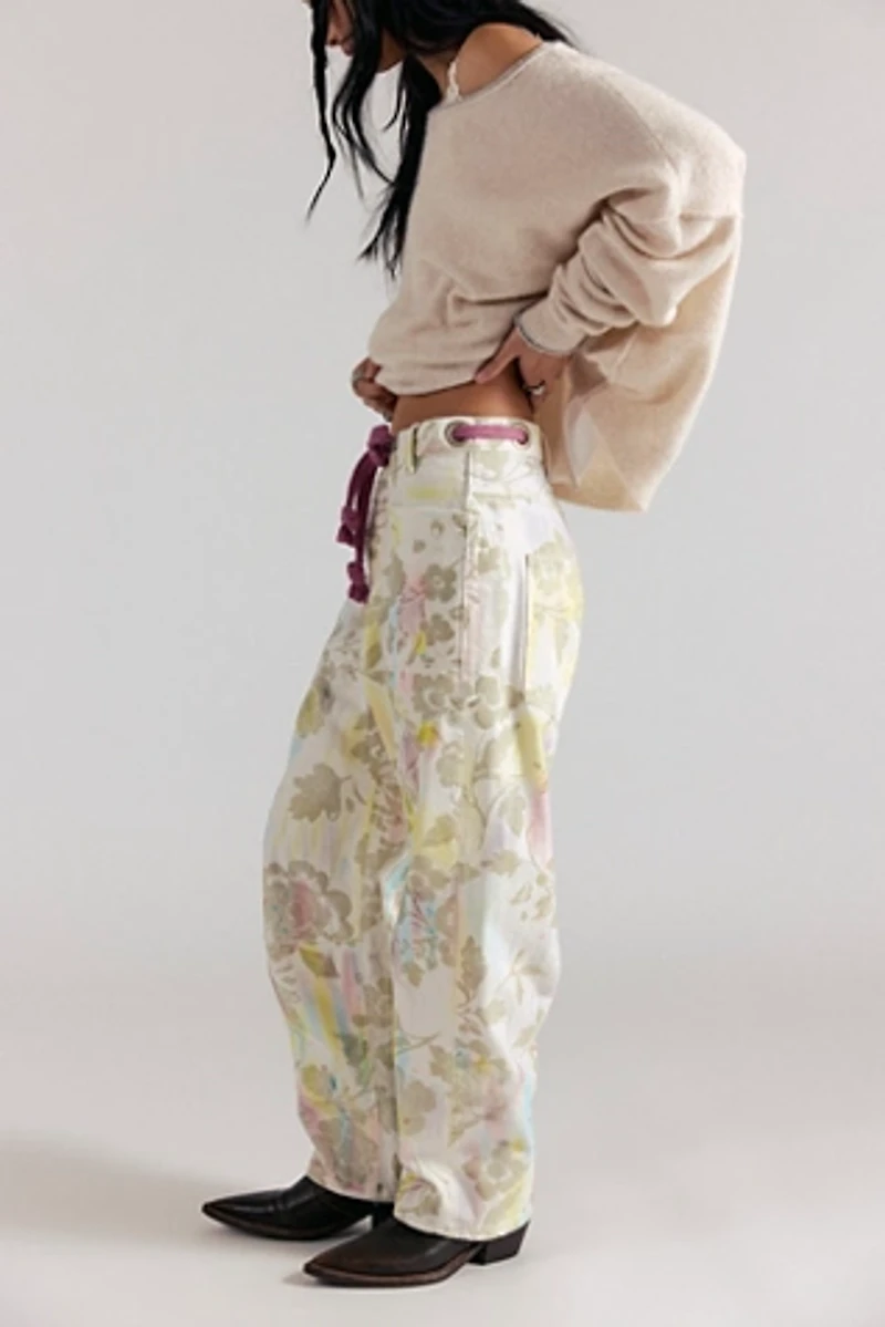 We The Free Moxie Printed Flocked Barrel Jeans