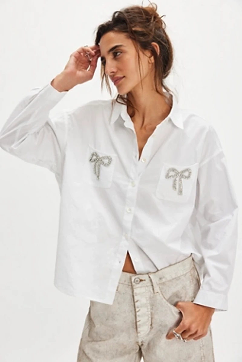 Nigel Preston Embellished Bow Button Down Shirt