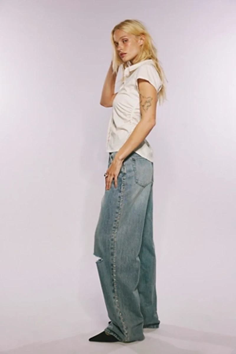 FP Exclusive OneTeaspoon Jackson Star Seam Studded Wide-Leg Jeans