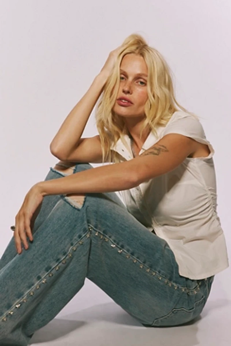 FP Exclusive OneTeaspoon Jackson Star Seam Studded Wide-Leg Jeans