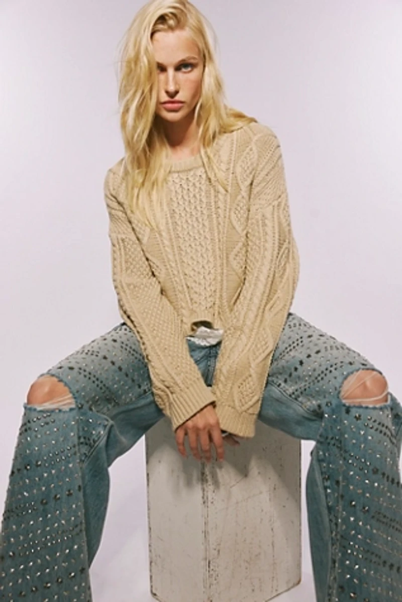 FP Exclusive OneTeaspoon Jackson Studded Wide-Leg Jeans