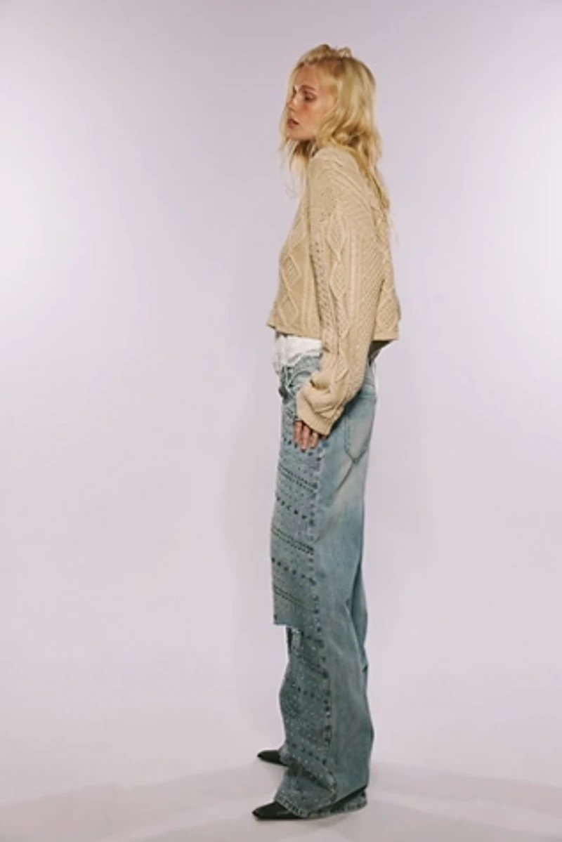 FP Exclusive OneTeaspoon Jackson Studded Wide-Leg Jeans