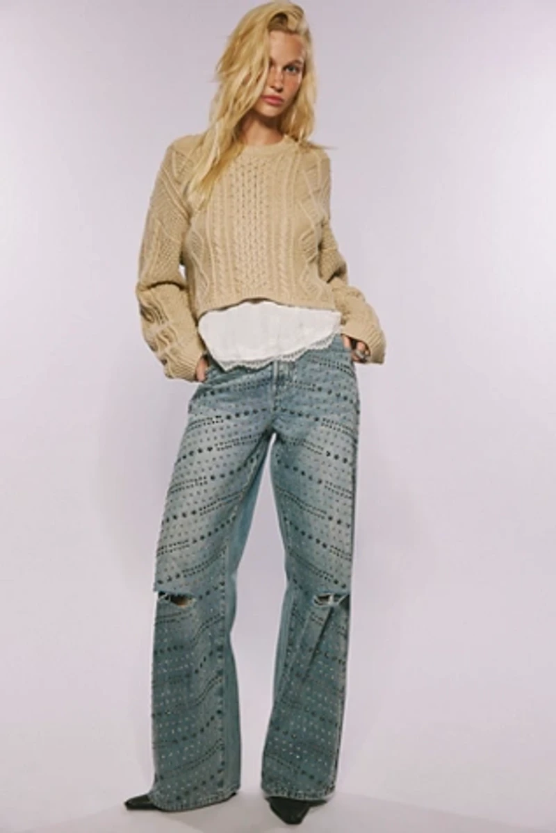FP Exclusive OneTeaspoon Jackson Studded Wide-Leg Jeans