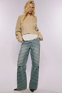 FP Exclusive OneTeaspoon Jackson Studded Wide-Leg Jeans