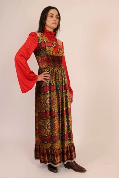 Vintage 1960s Dolly Rockers Psychedelic Velvet Dress Selected By Wolf and Moon Vintage