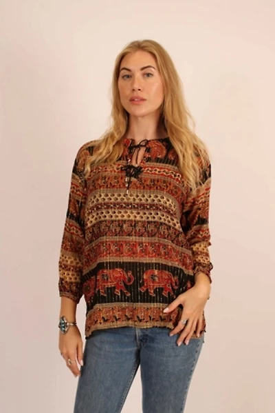 Vintage Elephant Hippie Cotton Gauze Blouse Selected By Wolf and Moon Vintage