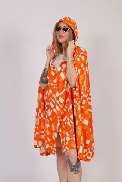 1970s White and Orange Beach Poncho Selected By Wolf and Moon Vintage