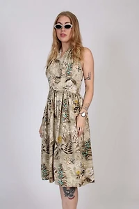 1950s Tropical Floral Halter Dress Selected By Wolf and Moon Vintage