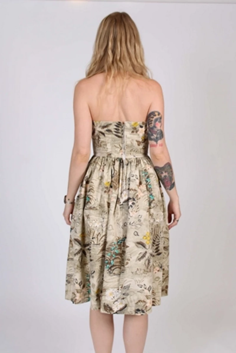 1950s Tropical Floral Halter Dress Selected By Wolf and Moon Vintage