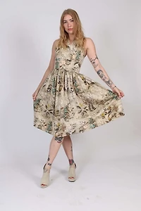 1950s Tropical Floral Halter Dress Selected By Wolf and Moon Vintage