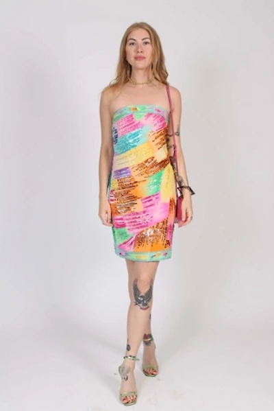 1980s Leonard Sequin Rainbow Cocktail Dress Selected By Wolf and Moon Vintage