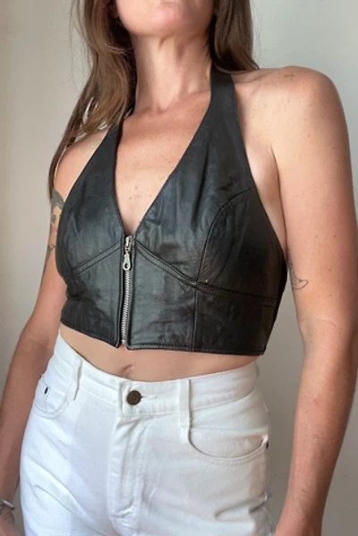 Y2K Black Leather Biker Halter Selected by Grievous Angel Vintage