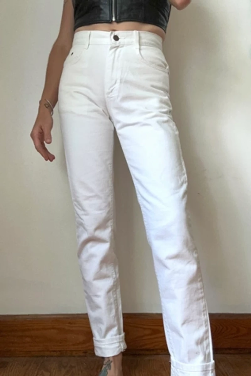 Vintage 1980s White Lee Denim Pants Selected by Grievous Angel Vintage