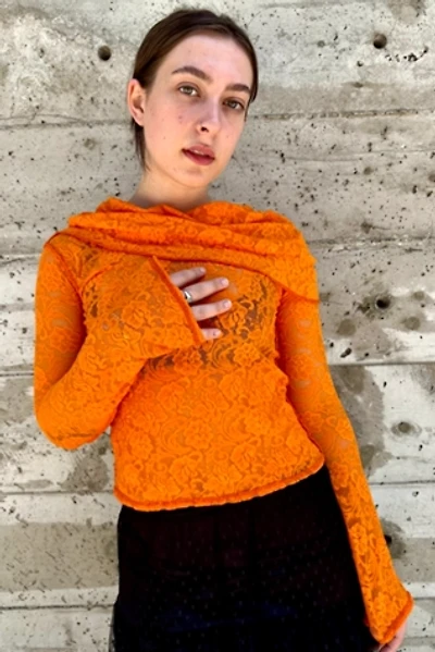 Vintage Neon Orange Cowl Neck Lace Stretch Top Selected by Nomad Vintage