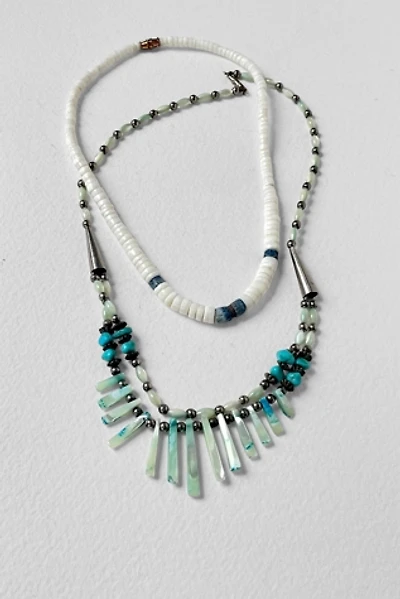 Vintage Boho 70s Blue Shell Layered Necklace Set Selected by MARMALADE