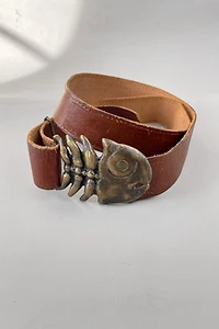 70s Signed Sculptural Brass FishBone Belt Selected by MARMALADE