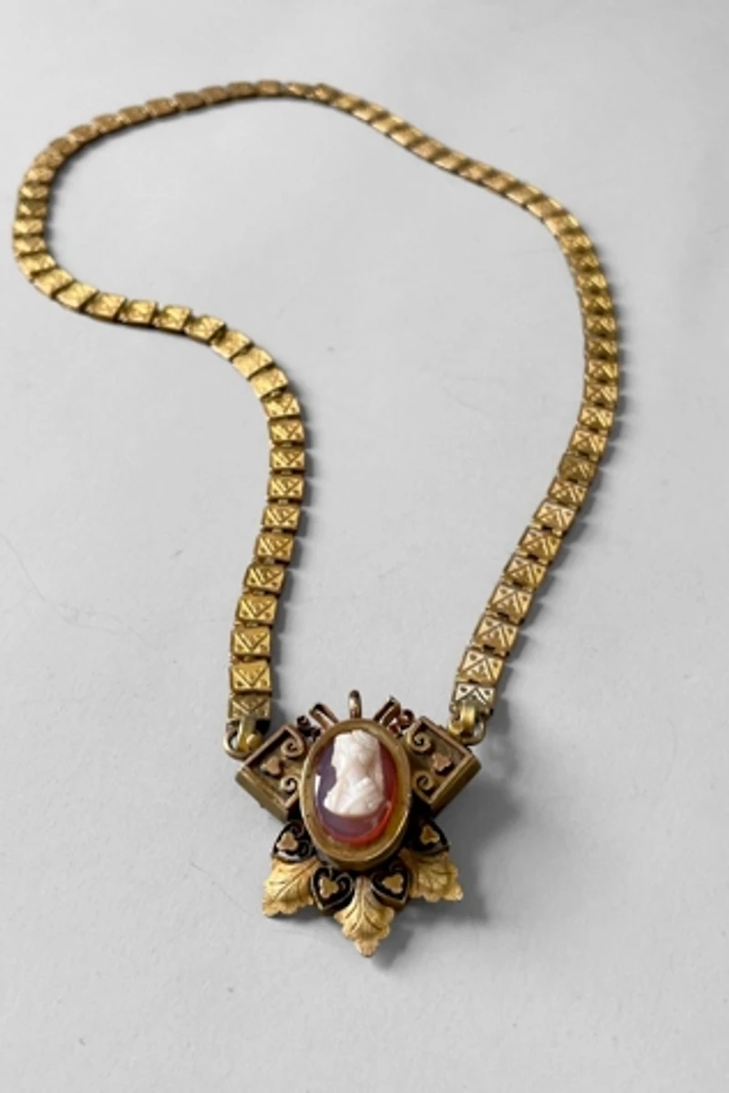 Antique Victorian Gold Filled Book Chain Cameo Necklace Selected by MARMALADE