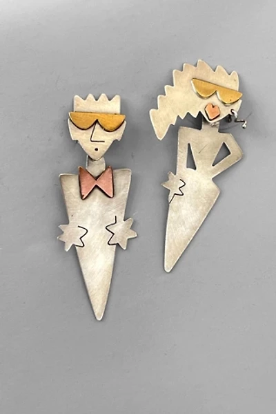 Vintage 80s Articulating Sterling Silver New Wave People Earrings Selected by MARMALADE