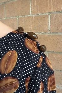 1980s Bill Blass Coffee Bean & Polka Dot Print Silk Tunic Selected by Personal Choice