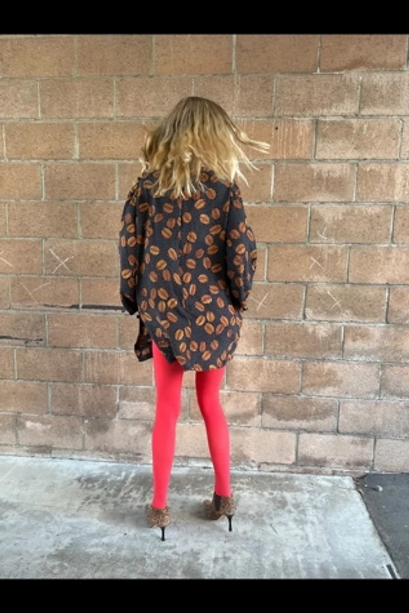 1980s Bill Blass Coffee Bean & Polka Dot Print Silk Tunic Selected by Personal Choice