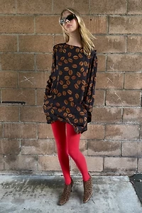1980s Bill Blass Coffee Bean & Polka Dot Print Silk Tunic Selected by Personal Choice