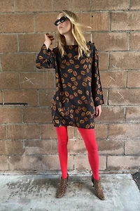 1980s Bill Blass Coffee Bean & Polka Dot Print Silk Tunic Selected by Personal Choice