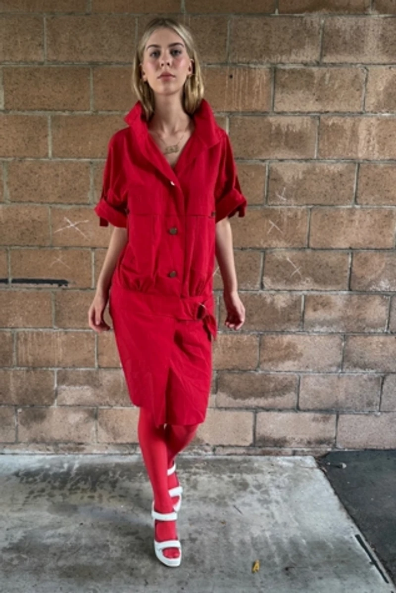 1980s Dropped Waist Safari Dress Selected by Personal Choice