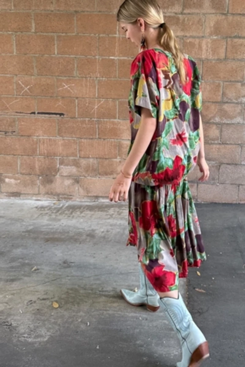 1980s Krizia Plum Blossom Print Skirt Set Selected by Personal Choice