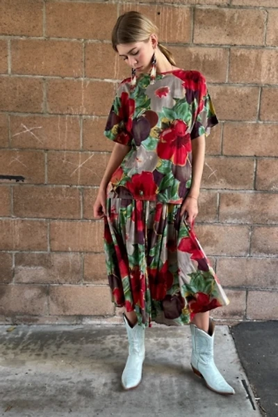 1980s Krizia Plum Blossom Print Skirt Set Selected by Personal Choice