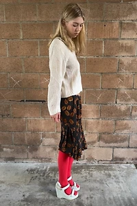 1980s Bill Blass Coffee Bean & Polka Dot Silk Skirt Selected by Personal Choice