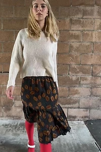 1980s Bill Blass Coffee Bean & Polka Dot Silk Skirt Selected by Personal Choice