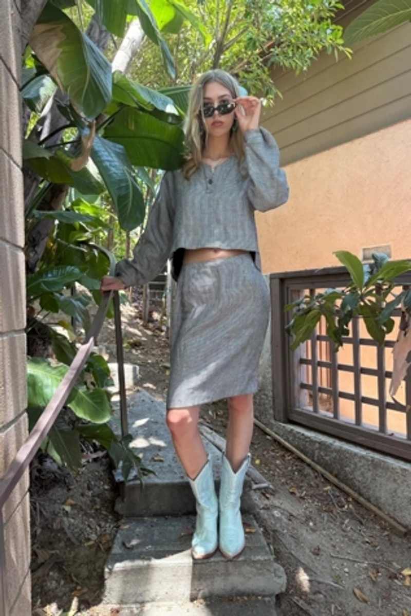 1990s Geoffrey Beene Cropped Top Mini Skirt Set Selected by Personal Choice