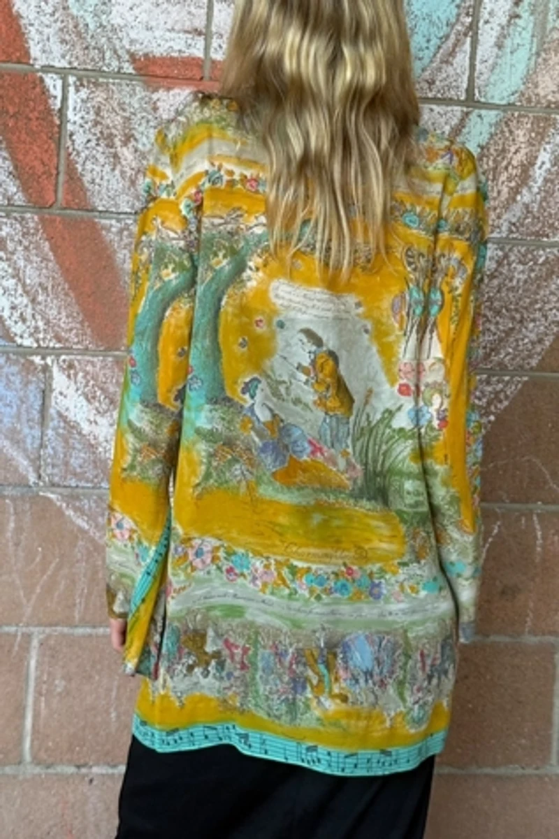 1990s Ungaro Sheer Bell Sleeve 18th Century Print Jacket Selected by Personal Choice
