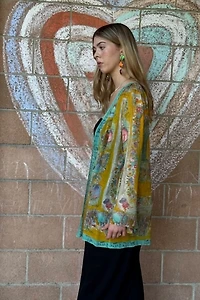1990s Ungaro Sheer Bell Sleeve 18th Century Print Jacket Selected by Personal Choice