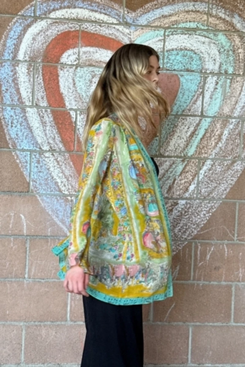 1990s Ungaro Sheer Bell Sleeve 18th Century Print Jacket Selected by Personal Choice