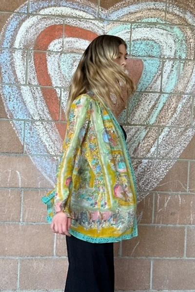 1990s Ungaro Sheer Bell Sleeve 18th Century Print Jacket Selected by Personal Choice