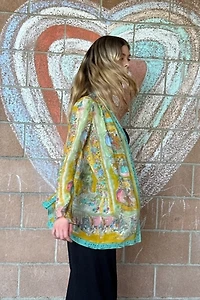 1990s Ungaro Sheer Bell Sleeve 18th Century Print Jacket Selected by Personal Choice
