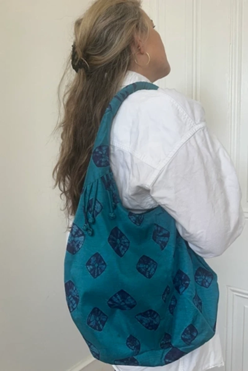 Hand Dyed Blue Green Silk Shibori Hobo Style Bag Selected by KA.TL.AK