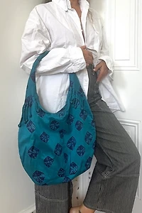 Hand Dyed Blue Green Silk Shibori Hobo Style Bag Selected by KA.TL.AK