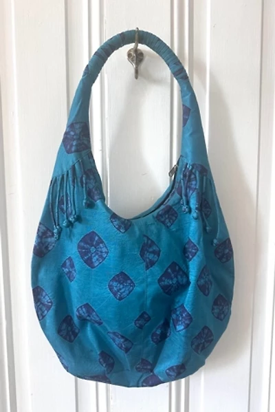 Hand Dyed Blue Green Silk Shibori Hobo Style Bag Selected by KA.TL.AK