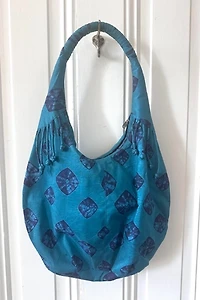 Hand Dyed Blue Green Silk Shibori Hobo Style Bag Selected by KA.TL.AK