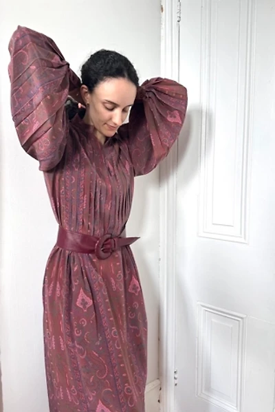 Vintage Boho Silk Paisley Frock with Full Sleeves and Pleats Selected by KA.TL.AK