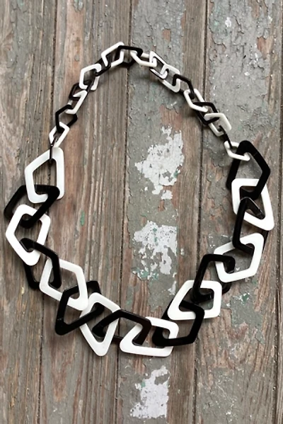 Vintage 1960s Black and White Plastic Statement Necklace Selected by Cherry