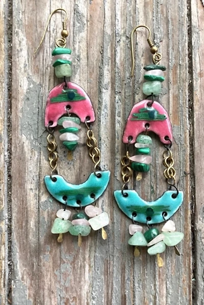 Vintage 1980s Enamel and Beaded Chandelier Earrings Selected by Cherry