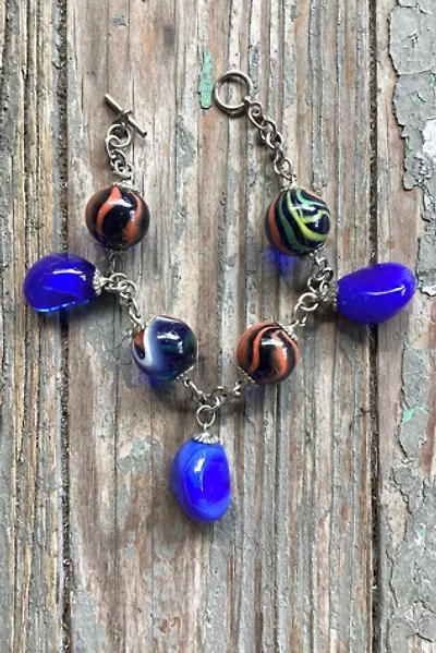 Vintage 1970s Glass and Marble Charm Bracelet Selected by Cherry
