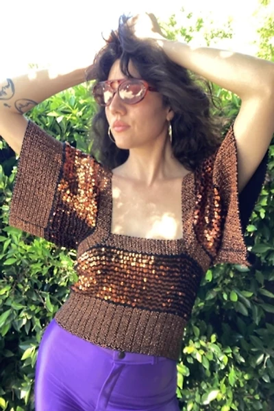 Vintage 1970s Bronze Sequins Knit Batwing Top Selected by Cherry