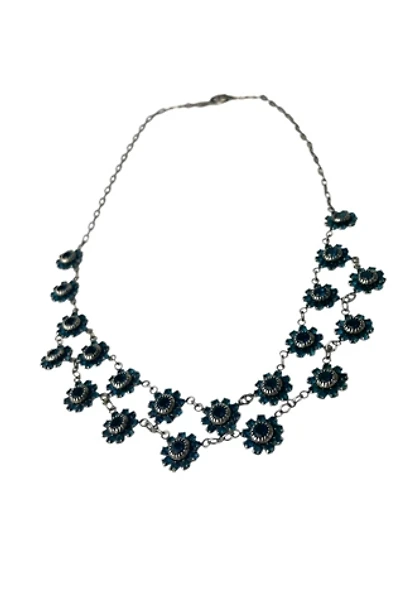 Vintage 1990's Blue Crystal Flowerette Necklace Selected By Ankh By Racquel