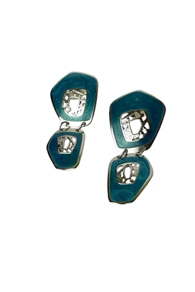 Vintage Teal Blue Enamel And Silver Earrings Selected By Ankh By Racquel