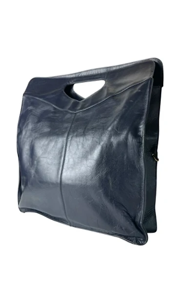 Vintage Large Navy Leather Purse/Attaché Selected By Ankh By Racquel