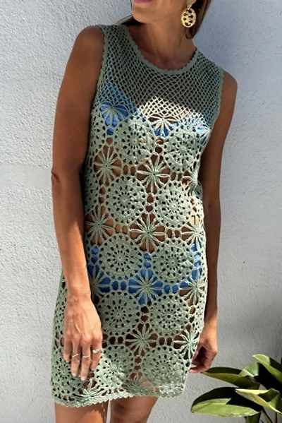 90s Sage Green Crochet Dress Selected by Madly Vintage